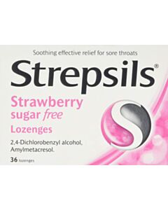 Strepsils Strawberry Sugar Free Lozenges - 36 Pack